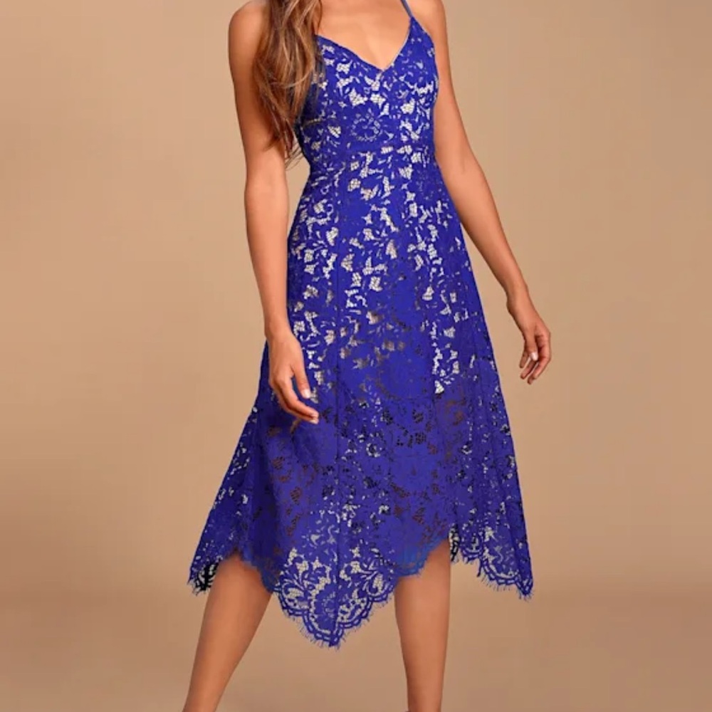 Lulu's Royal Blue Lace Midi Dress